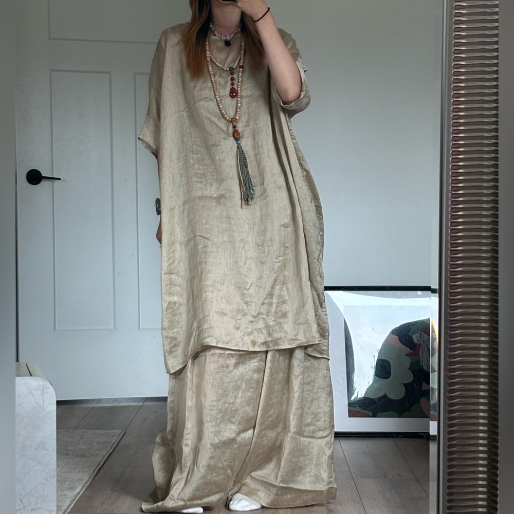 Designer linen robe and pants set